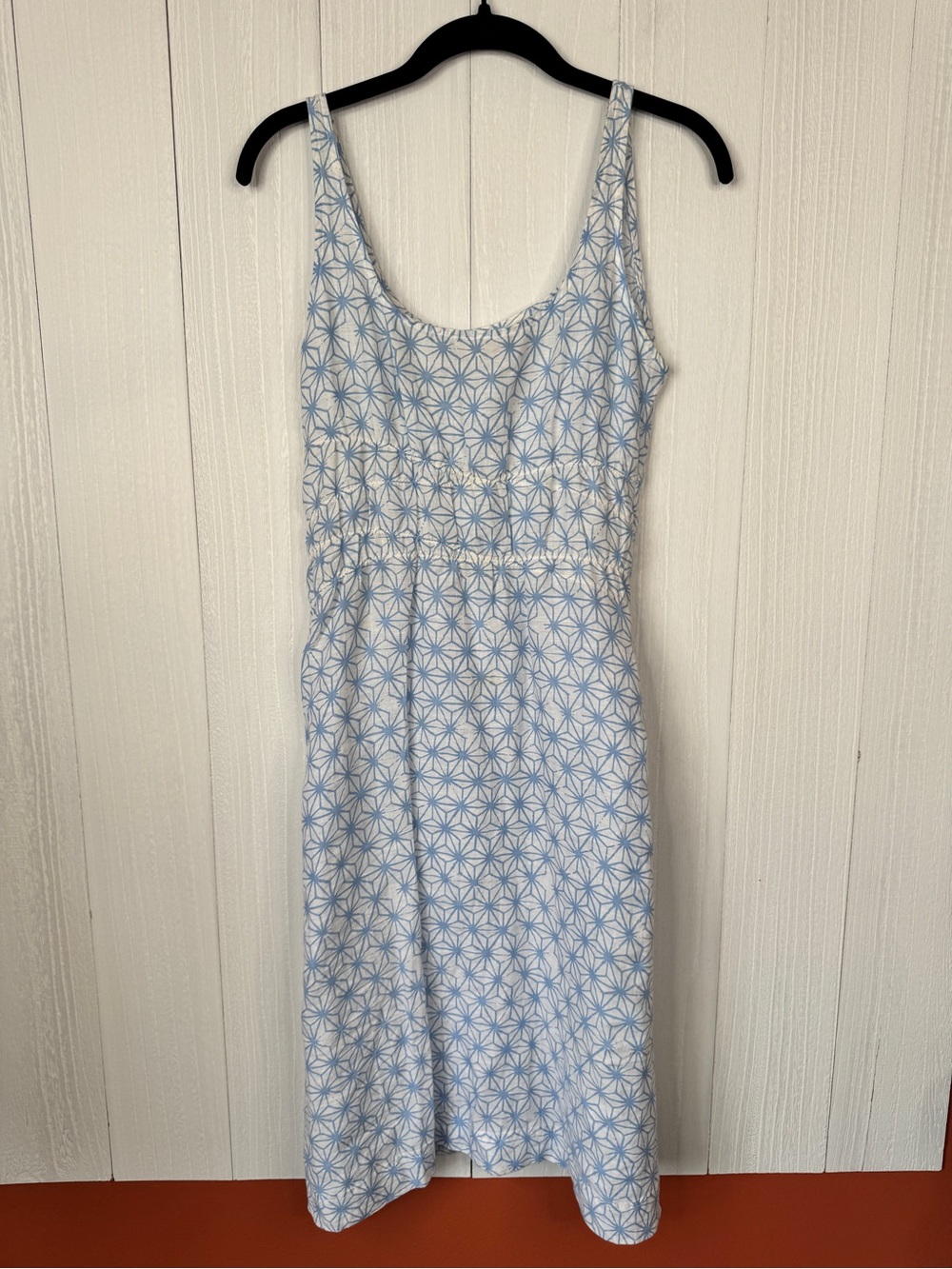 Boomerang Women’s 100% Linen Dress - Blue Patterned Sleeveless